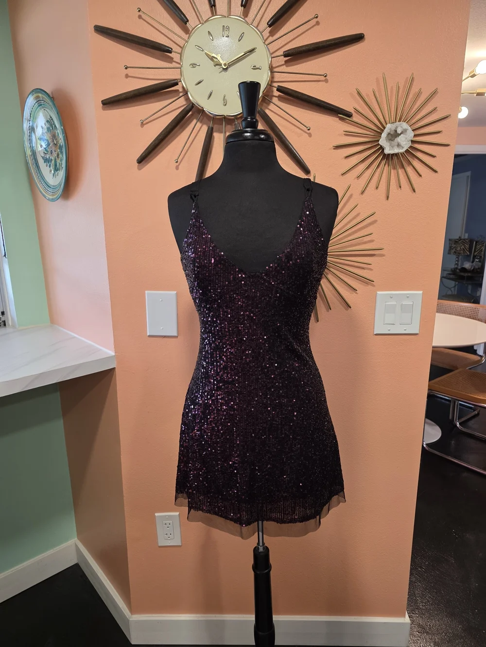 Free People Gold Rush S Plum Sequin Mini Dress Festival Y2K Fairycore Sparkle